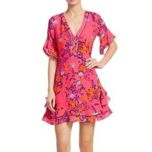 Tanya Taylor Kayla Falling Floral Dress in Bright Pink